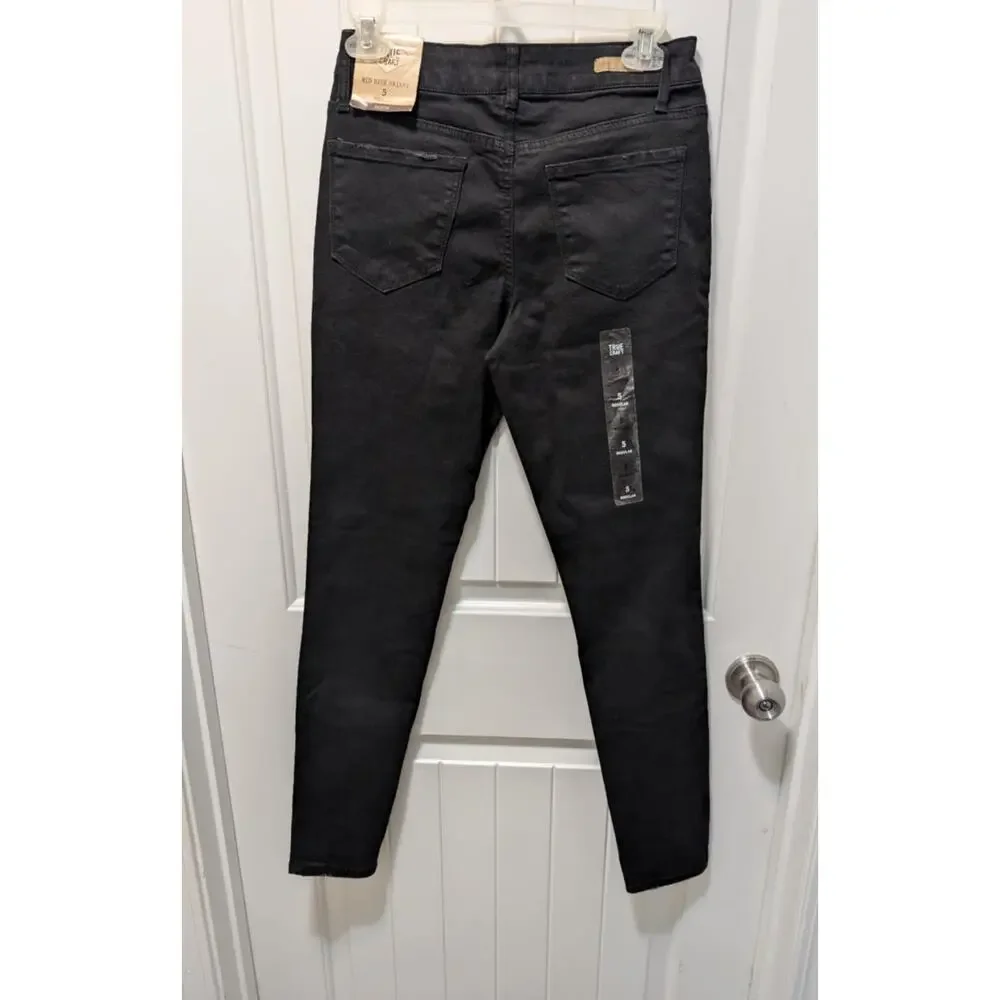 True Craft Women’s Juniors Distressed Skinny Black Denim Jeans Size 5 Y2K Grunge